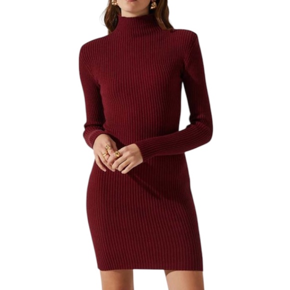 Astr Dresses & Skirts - Astr the Label "Gwendolyn" Mock Turtleneck Sweater Dress - Wine Size L